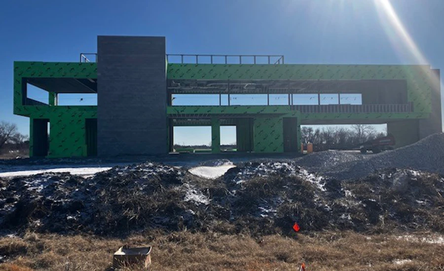 front of new building construction